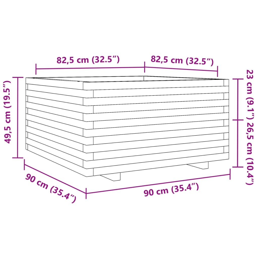 Plantekasse voksbrun 90x90x49,5 cm heltre furu