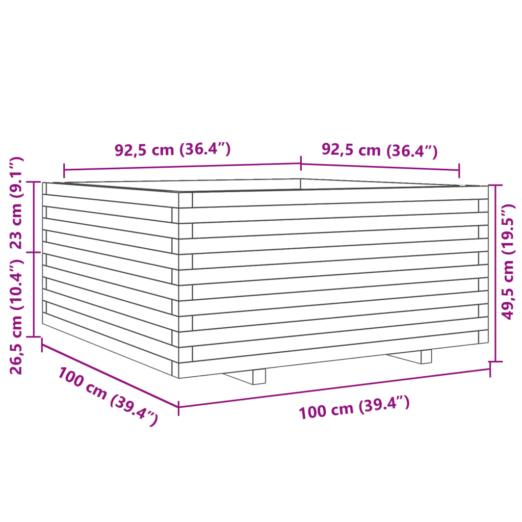 Plantekasse hvit 100x100x49,5 cm heltre furu