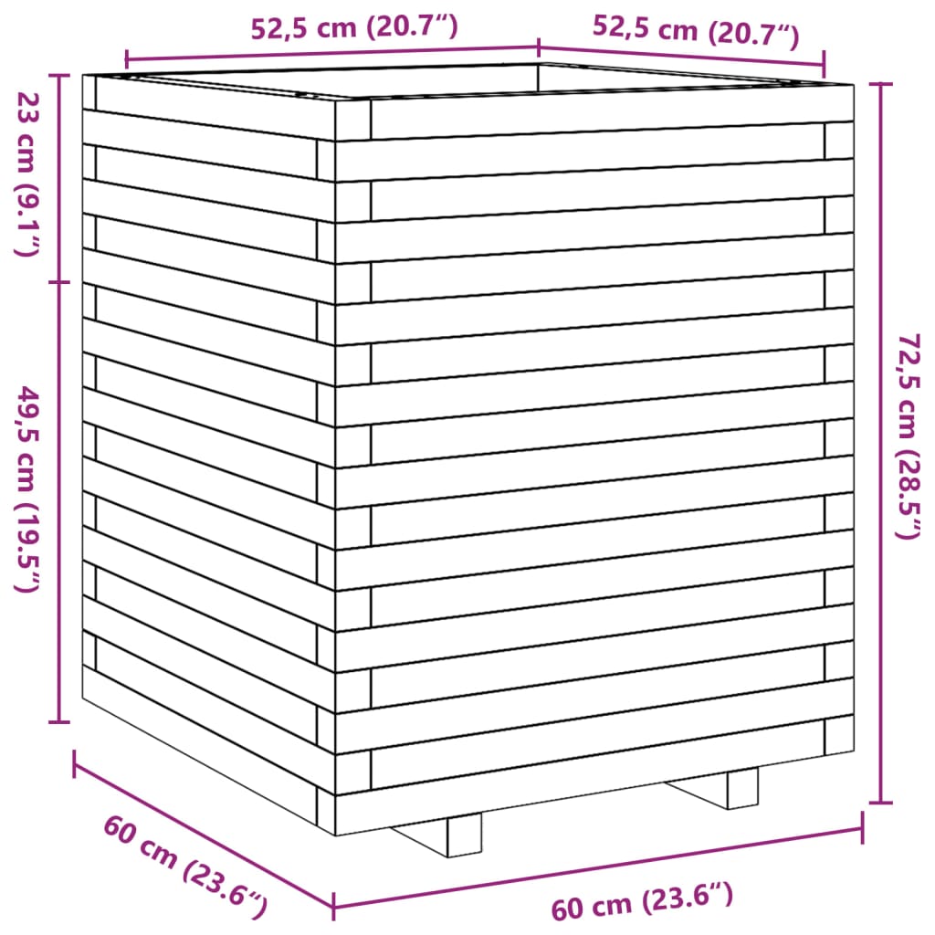Plantekasse hvit 60x60x72,5 cm heltre furu