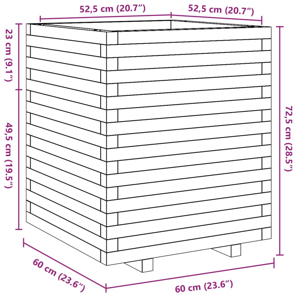 Plantekasse voksbrun 60x60x72,5 cm heltre furu