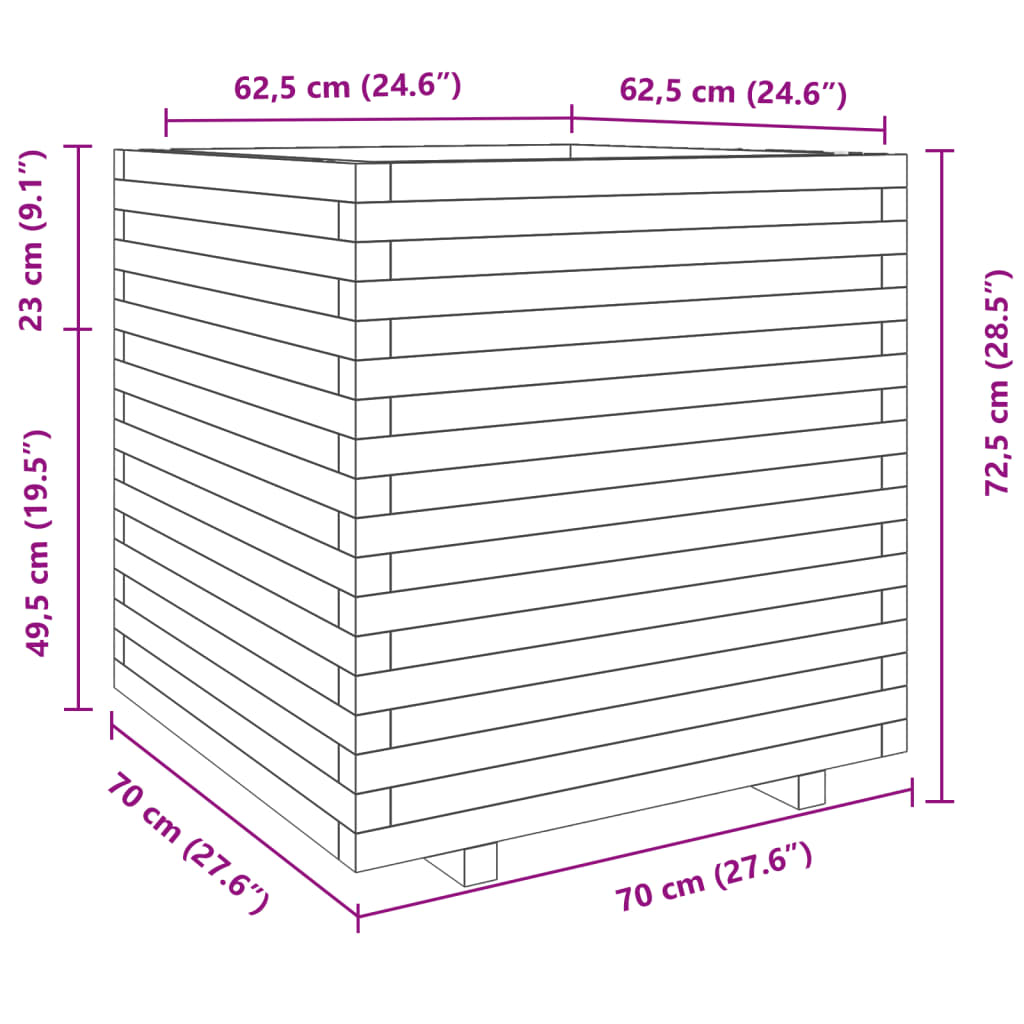 Plantekasse 70x70x72,5 cm heltre furu