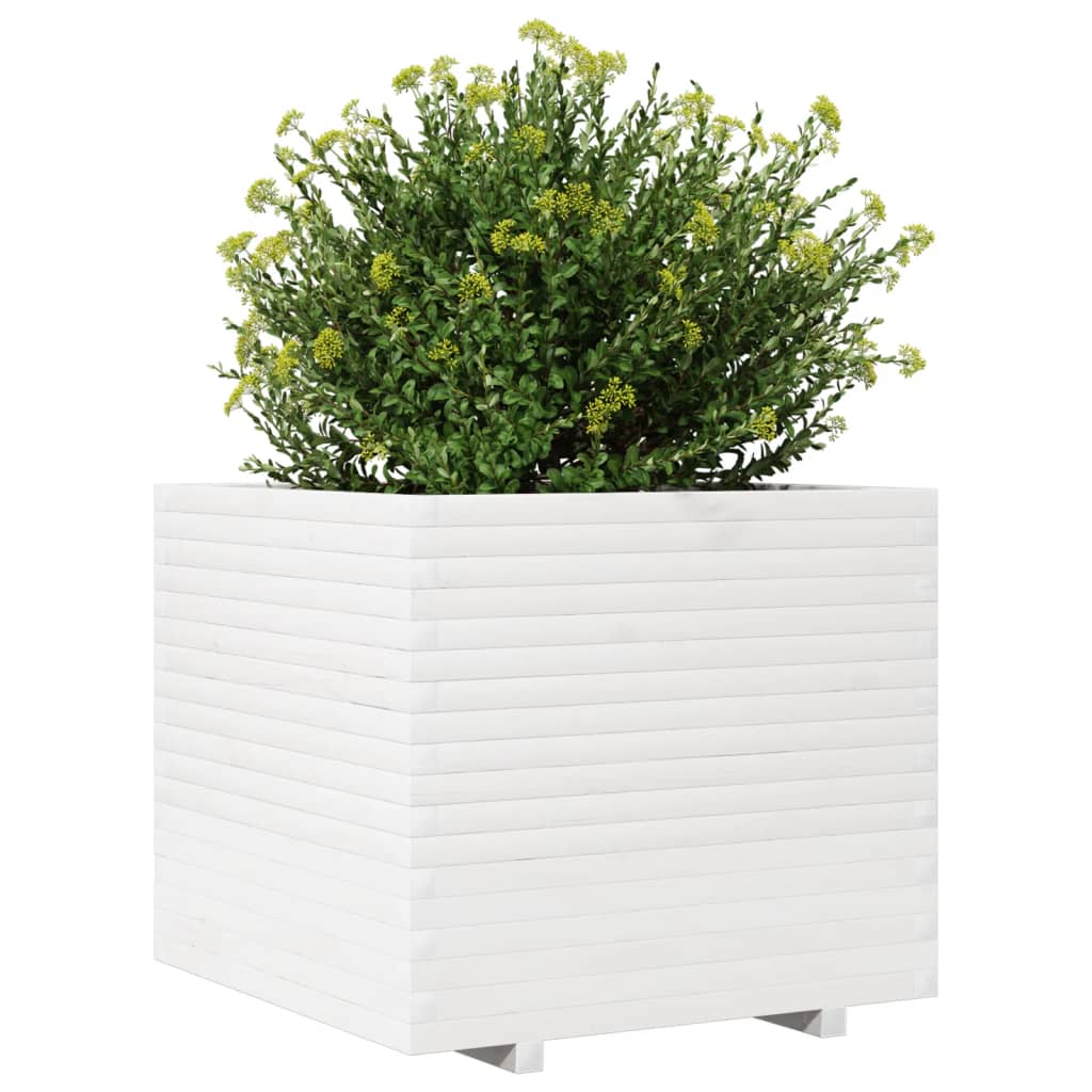Plantekasse hvit 80x80x72 cm heltre furu