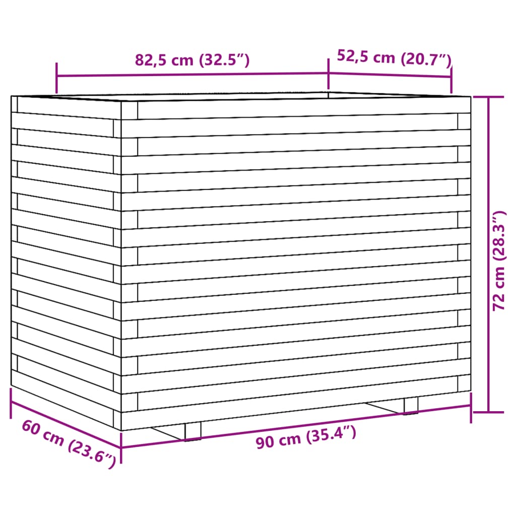 Plantekasse hvit 90x60x72 cm heltre furu