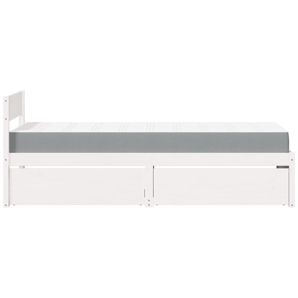 Seng med skuffer og madrass hvit 100x200 cm heltre furu