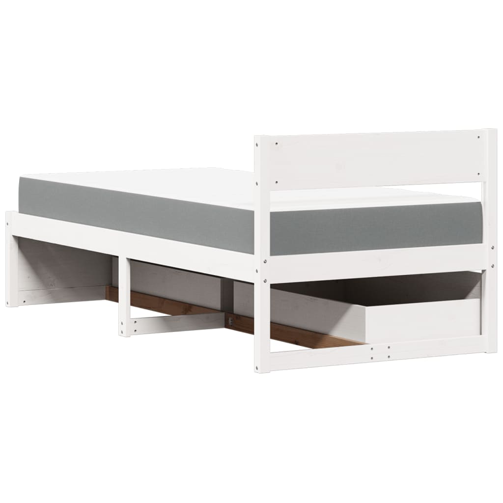 Seng med skuffer og madrass hvit 100x200 cm heltre furu