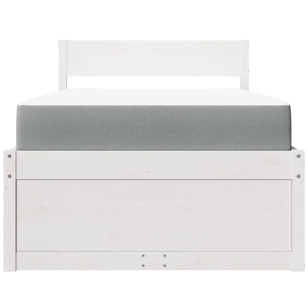 Seng med skuffer og madrass hvit 90x200 cm heltre furu