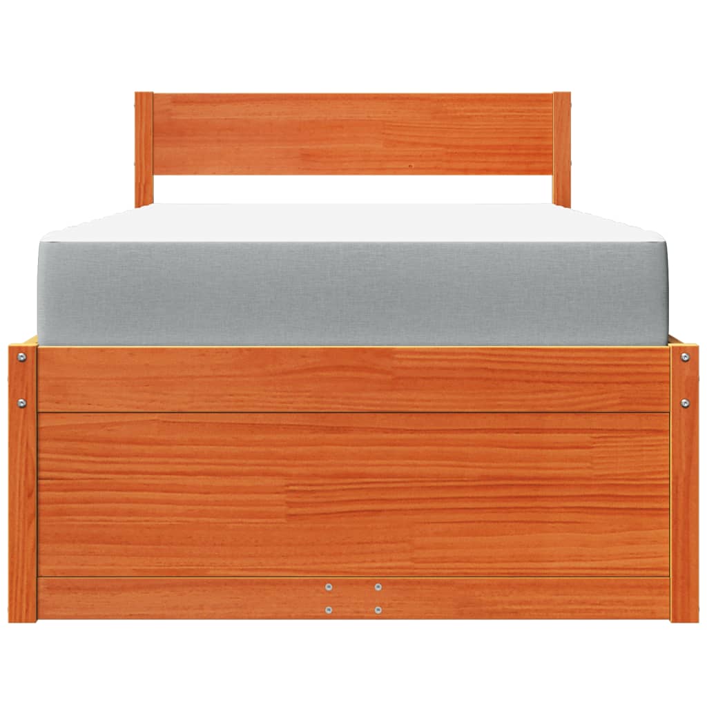 Seng med skuffer og madrass voksbrun 90x200 cm heltre furu