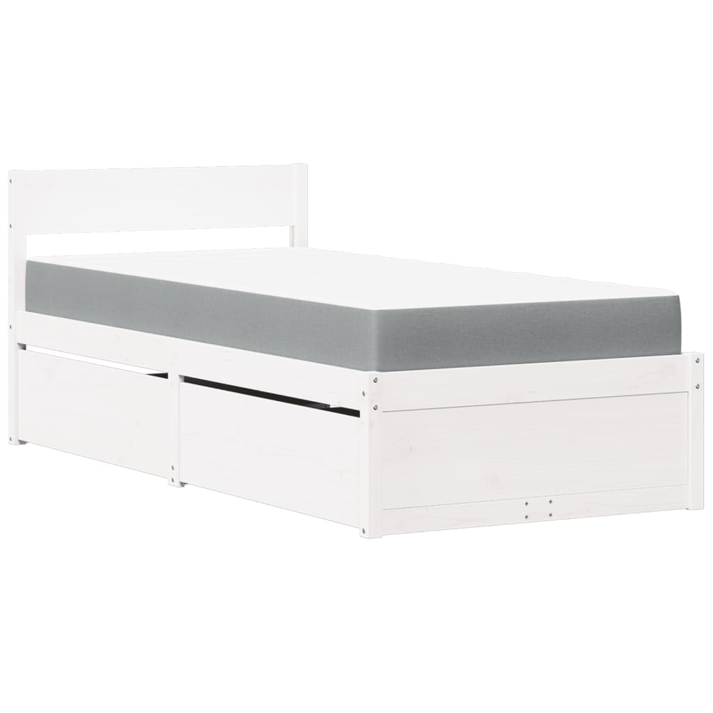 Seng med skuffer og madrass hvit 90x190 cm heltre furu