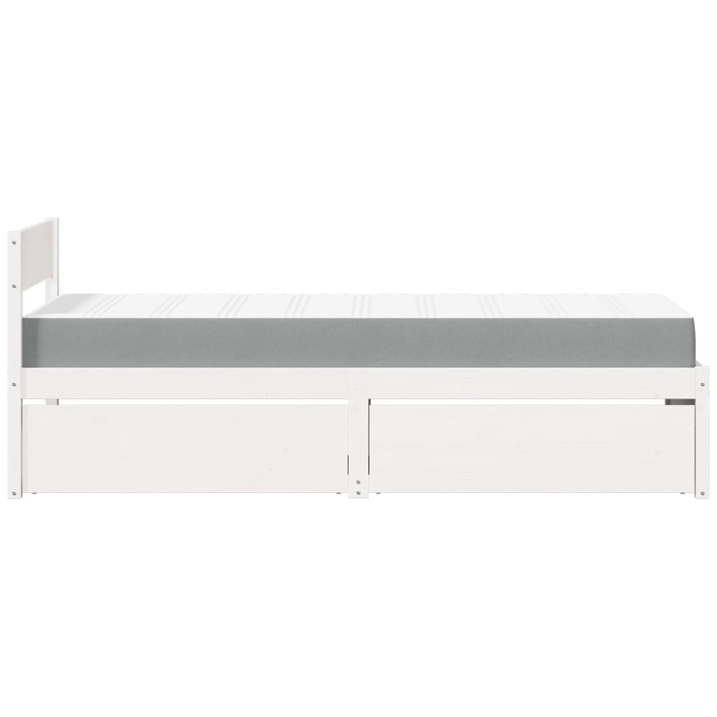 Seng med skuffer og madrass hvit 90x190 cm heltre furu