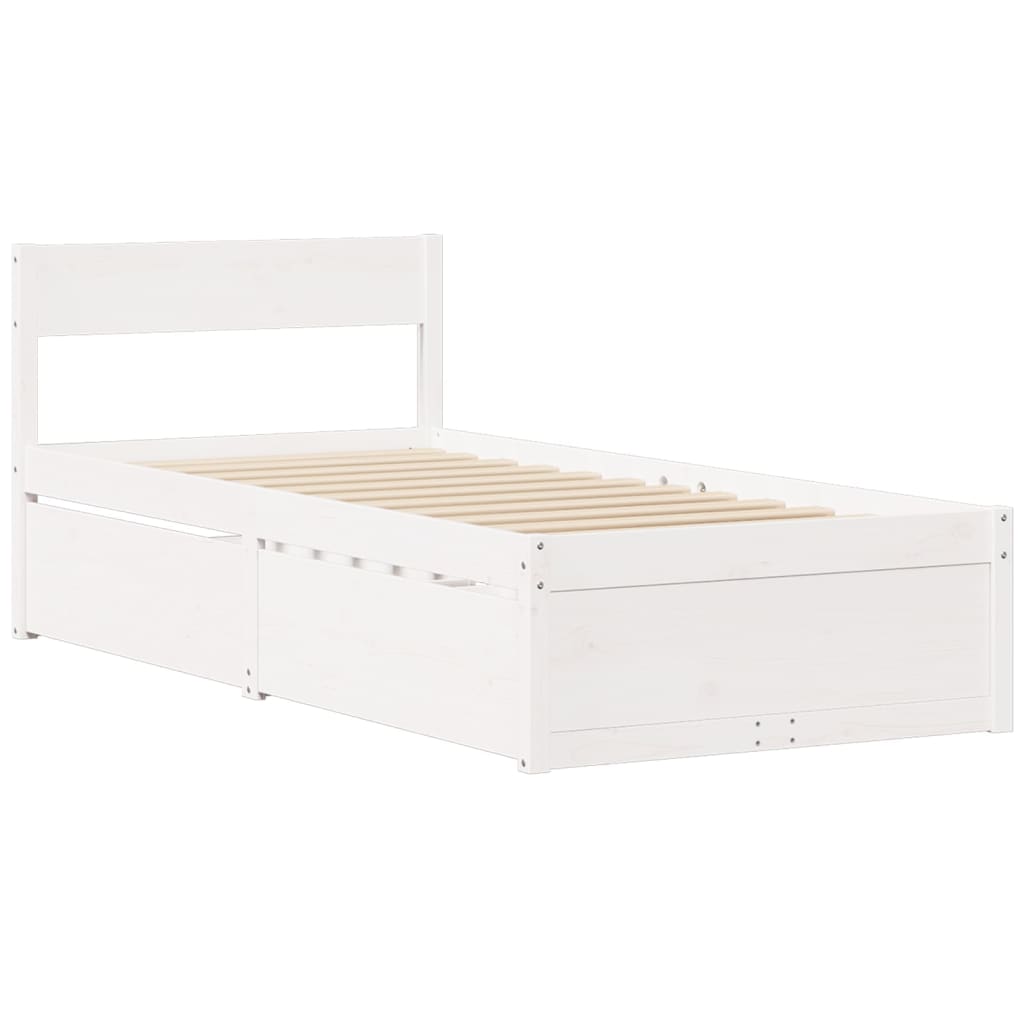 Seng med skuffer og madrass hvit 90x190 cm heltre furu