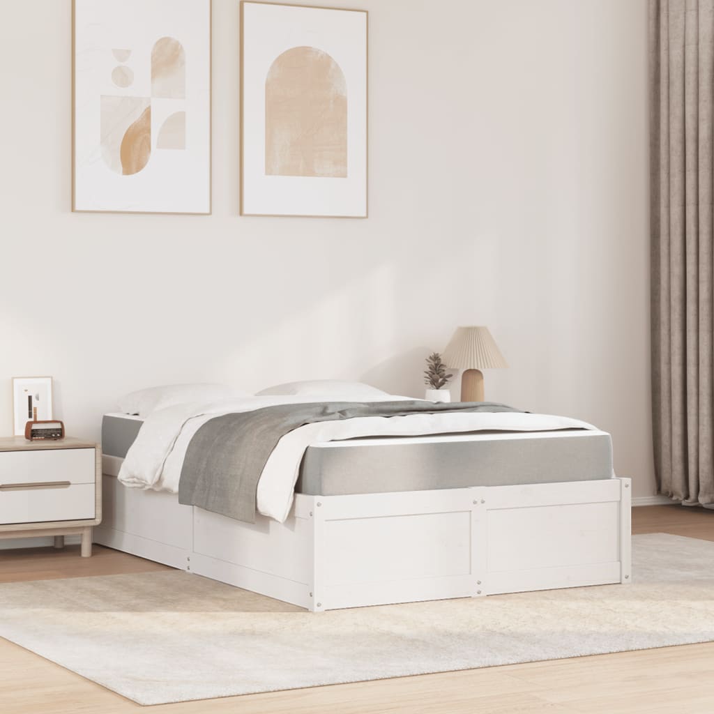 Seng med madrass hvit 120x200 cm heltre furu