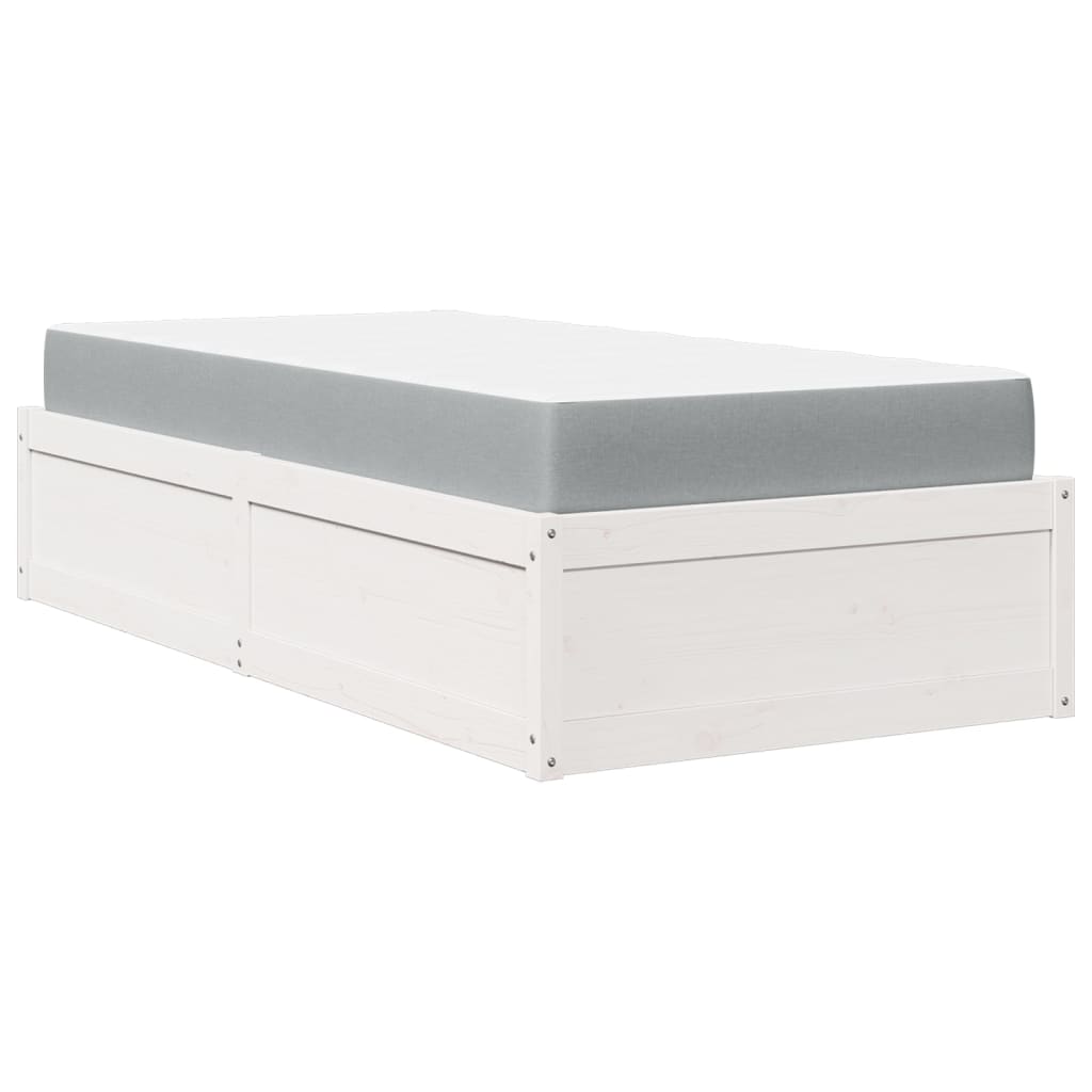 Seng med madrass hvit 100x200 cm heltre furu