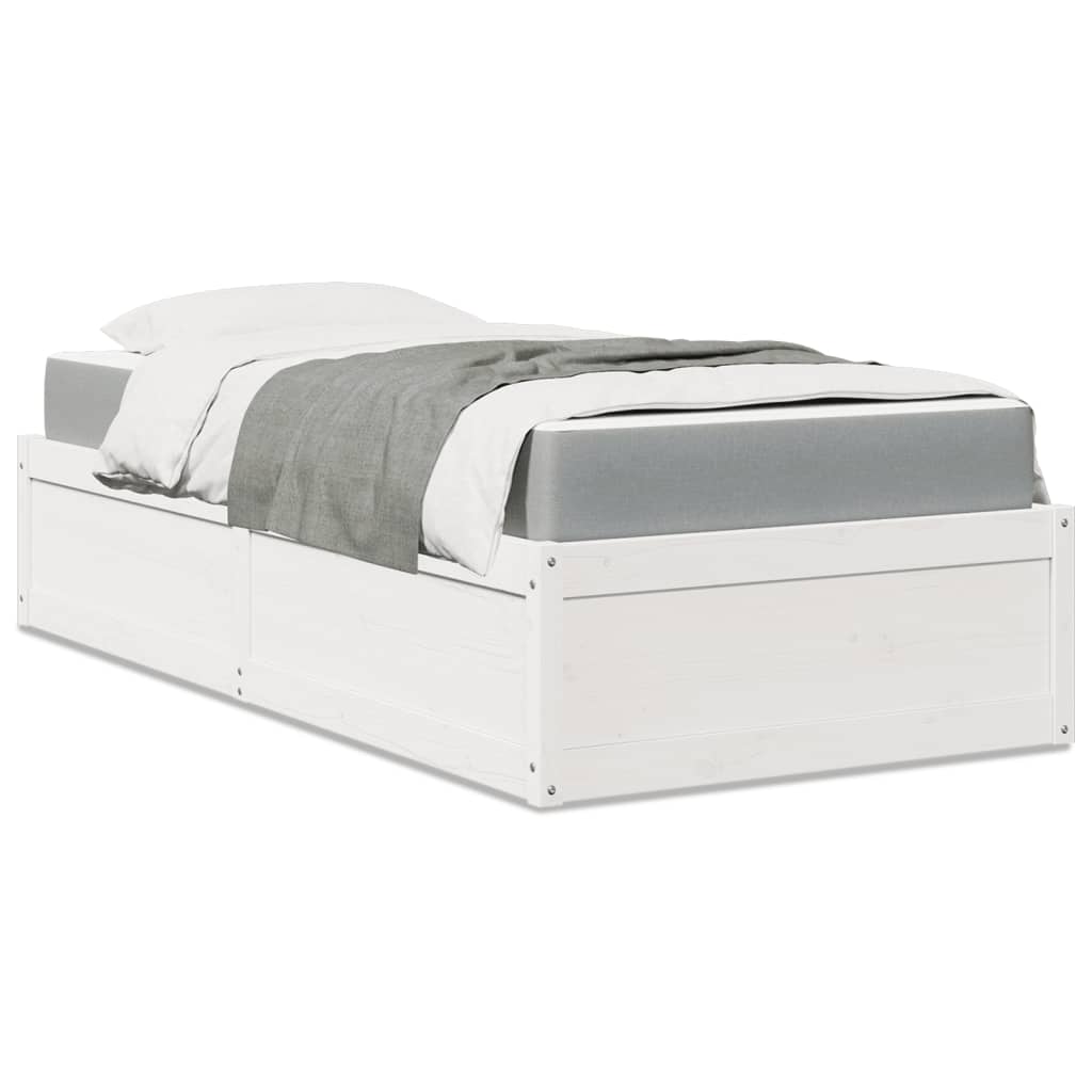 Seng med madrass hvit 100x200 cm heltre furu