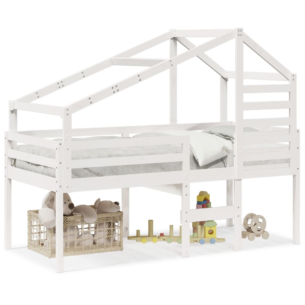 Høyseng med tak hvit 90x200 cm heltre furu