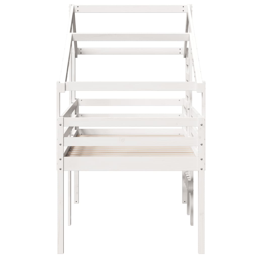 Høyseng med tak hvit 90x200 cm heltre furu