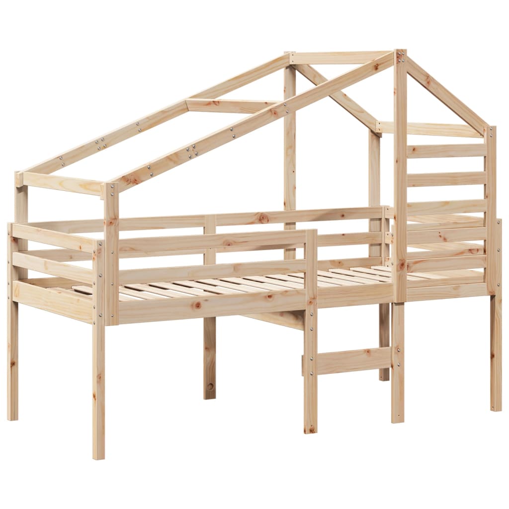 Høyseng med tak 90x190 cm heltre furu