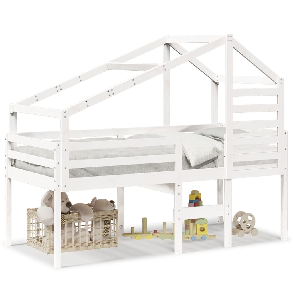 Høyseng med tak hvit 75x190 cm heltre furu