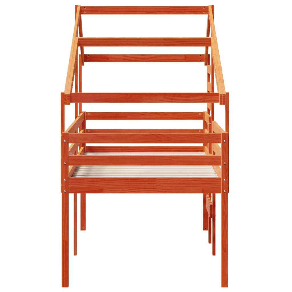 Høyseng med tak voksbrun 75x190 cm heltre furu