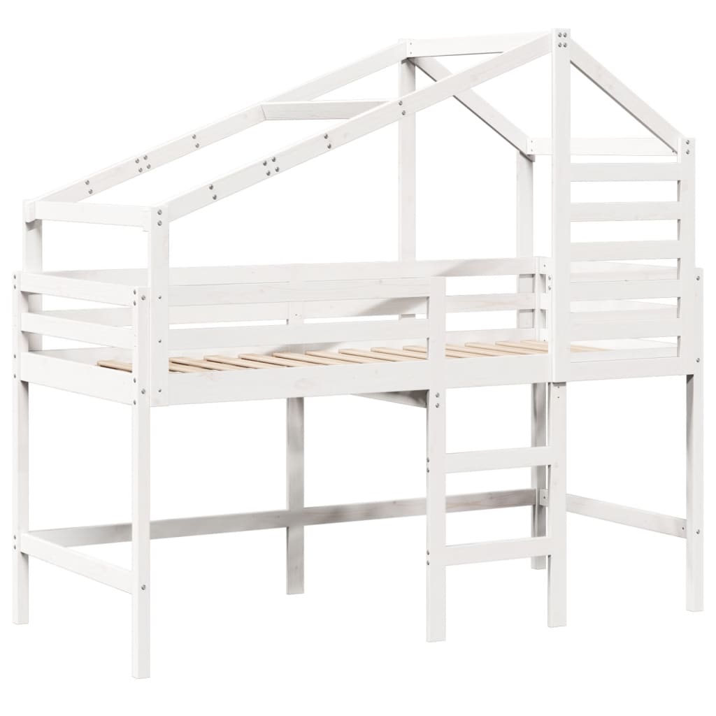 Køyeseng med stige og tak hvit 90x190 cm heltre furu
