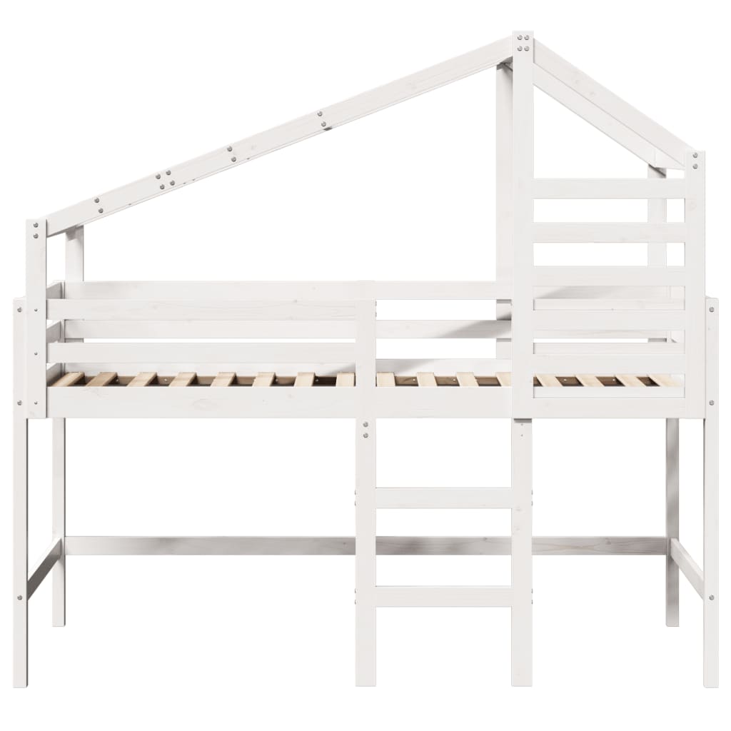 Køyeseng med stige og tak hvit 90x190 cm heltre furu