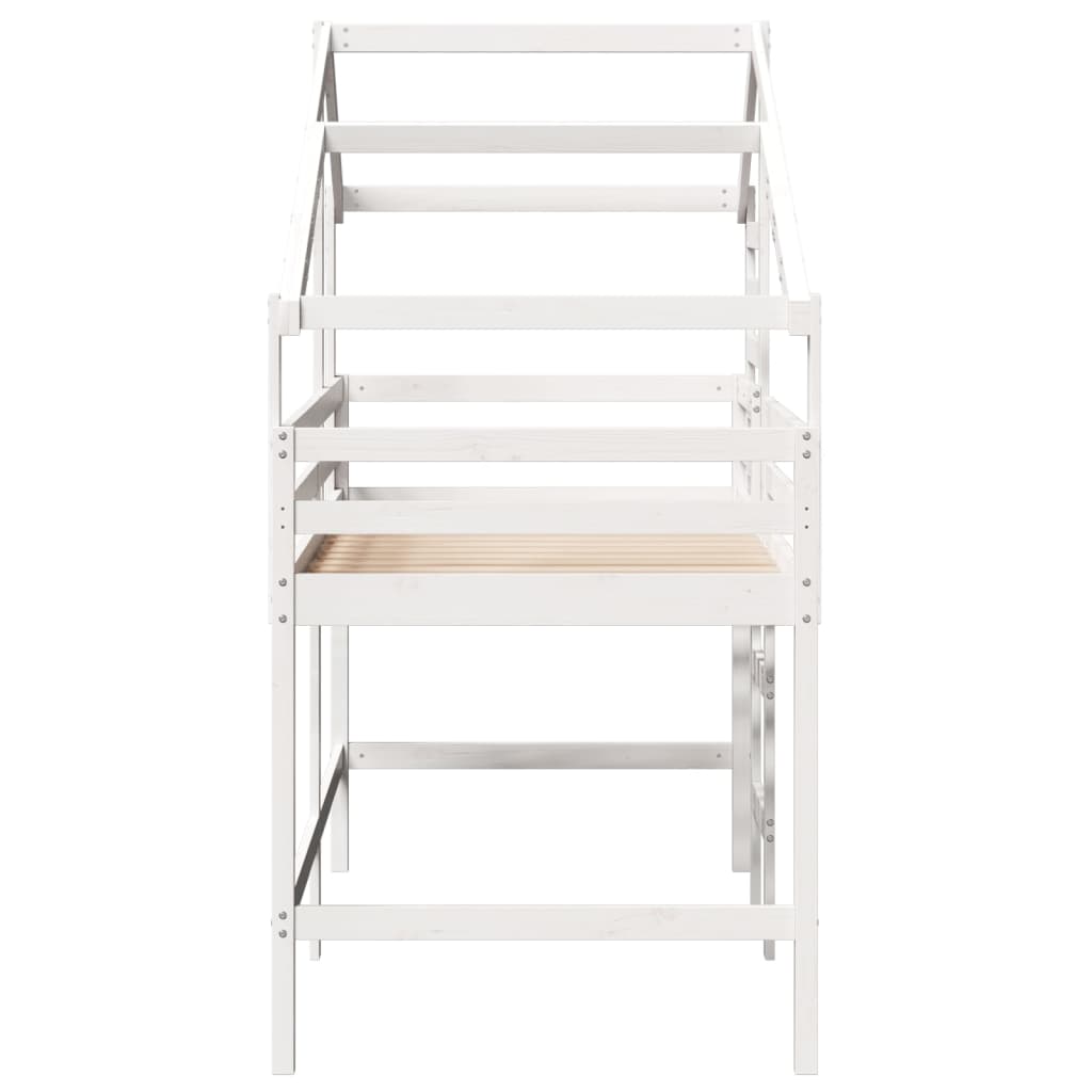 Køyeseng med stige og tak hvit 90x190 cm heltre furu
