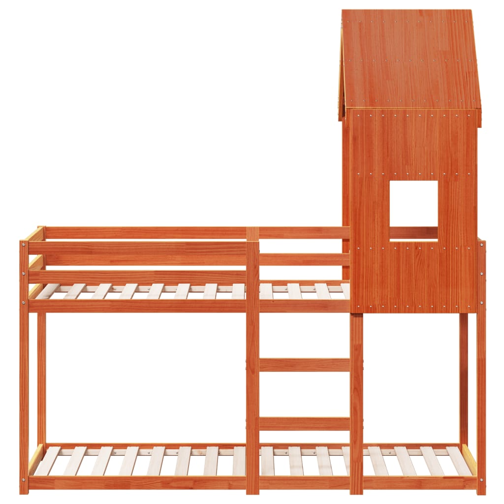 Barneseng med tak voksbrun 80x200 cm heltre furu