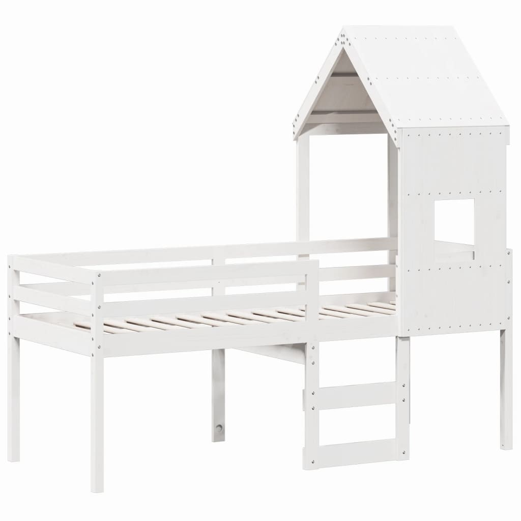 Høyseng med tak hvit 80x200 cm heltre furu