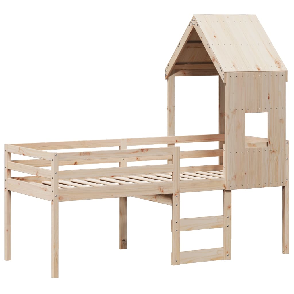 Høyseng med tak 90x200 cm heltre furu