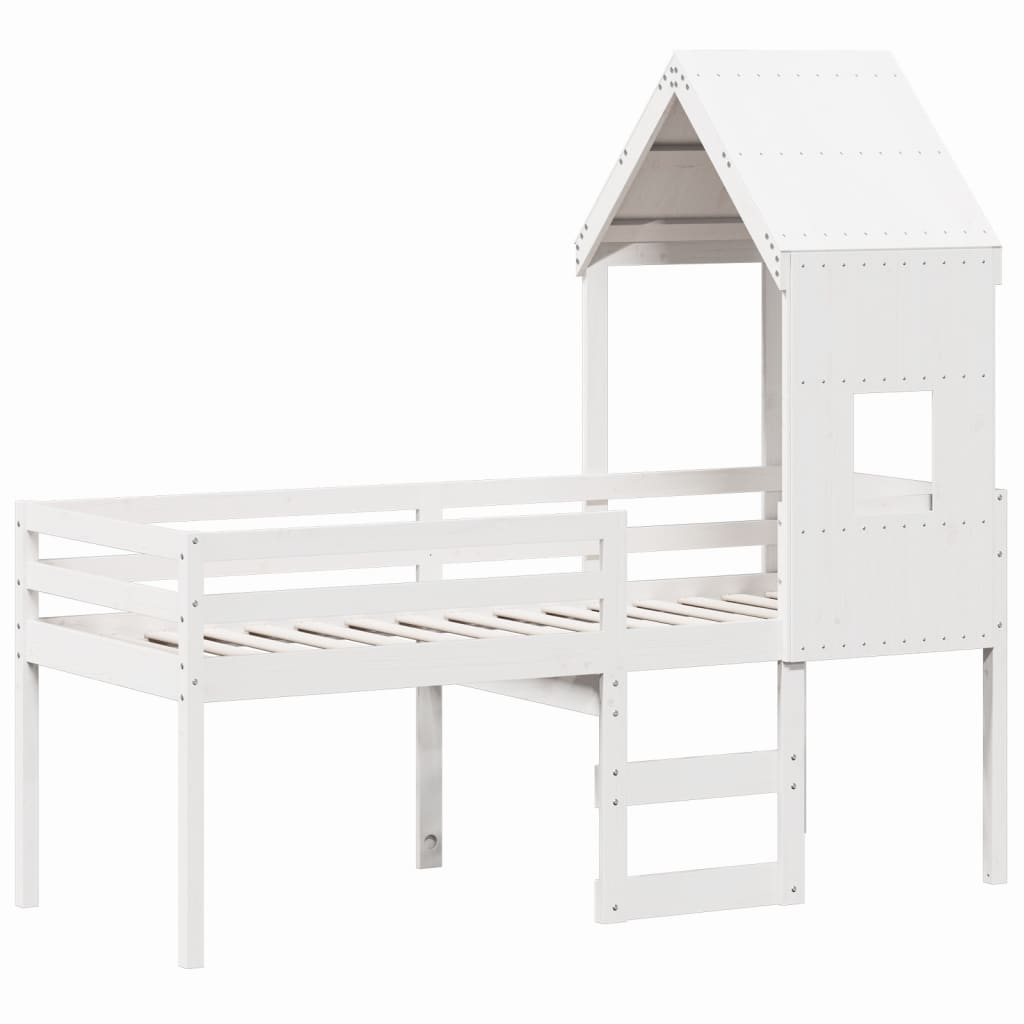 Høyseng med tak hvit 90x200 cm heltre furu