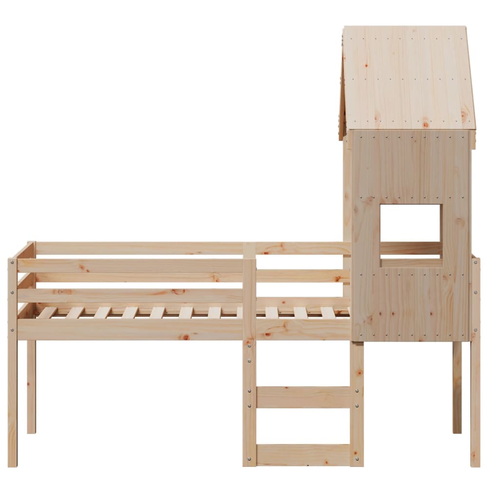 Høyseng med tak voksbrun 75x190 cm heltre furu
