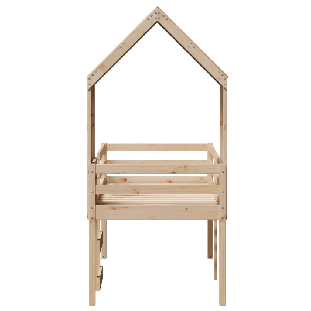 Høyseng med tak voksbrun 75x190 cm heltre furu