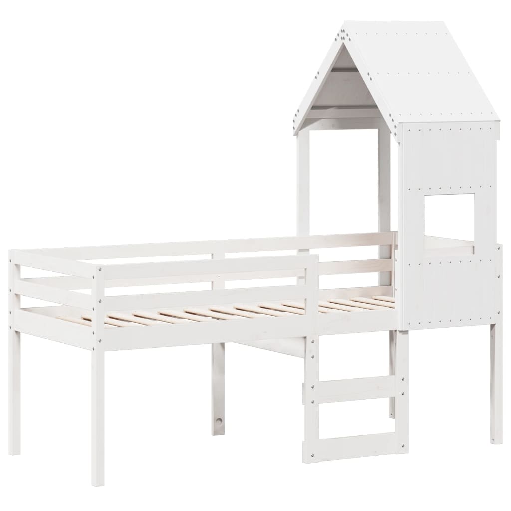 Høyseng med tak hvit 75x190 cm heltre furu