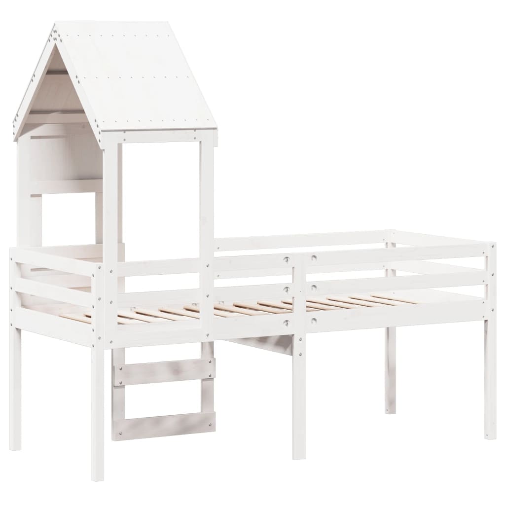 Høyseng med tak hvit 75x190 cm heltre furu