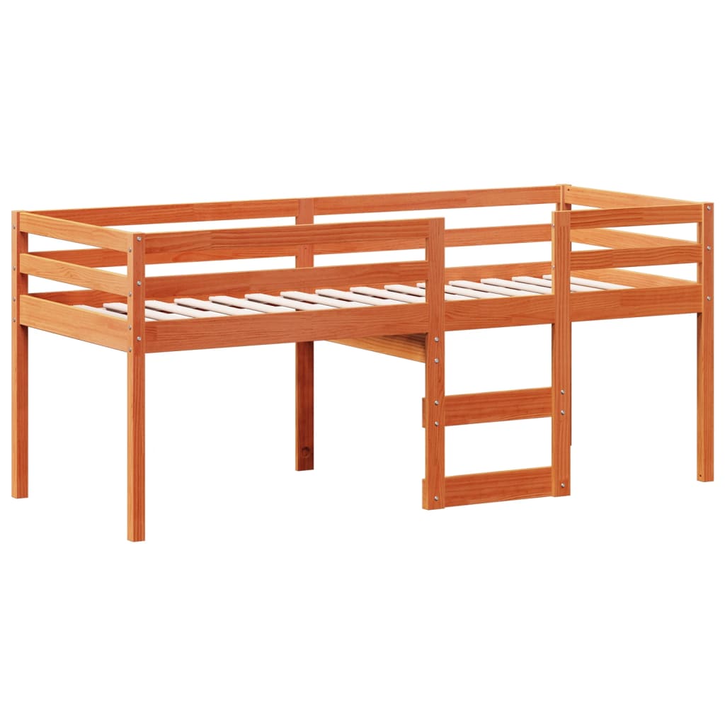 Høyseng med tak voksbrun 75x190 cm heltre furu