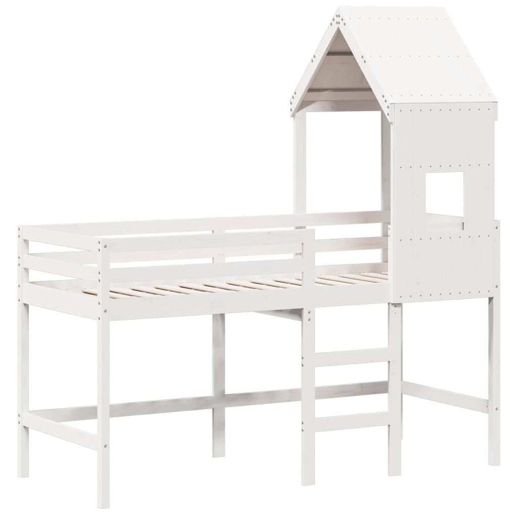 Køyeseng med stige og tak hvit 80x200 cm heltre furu