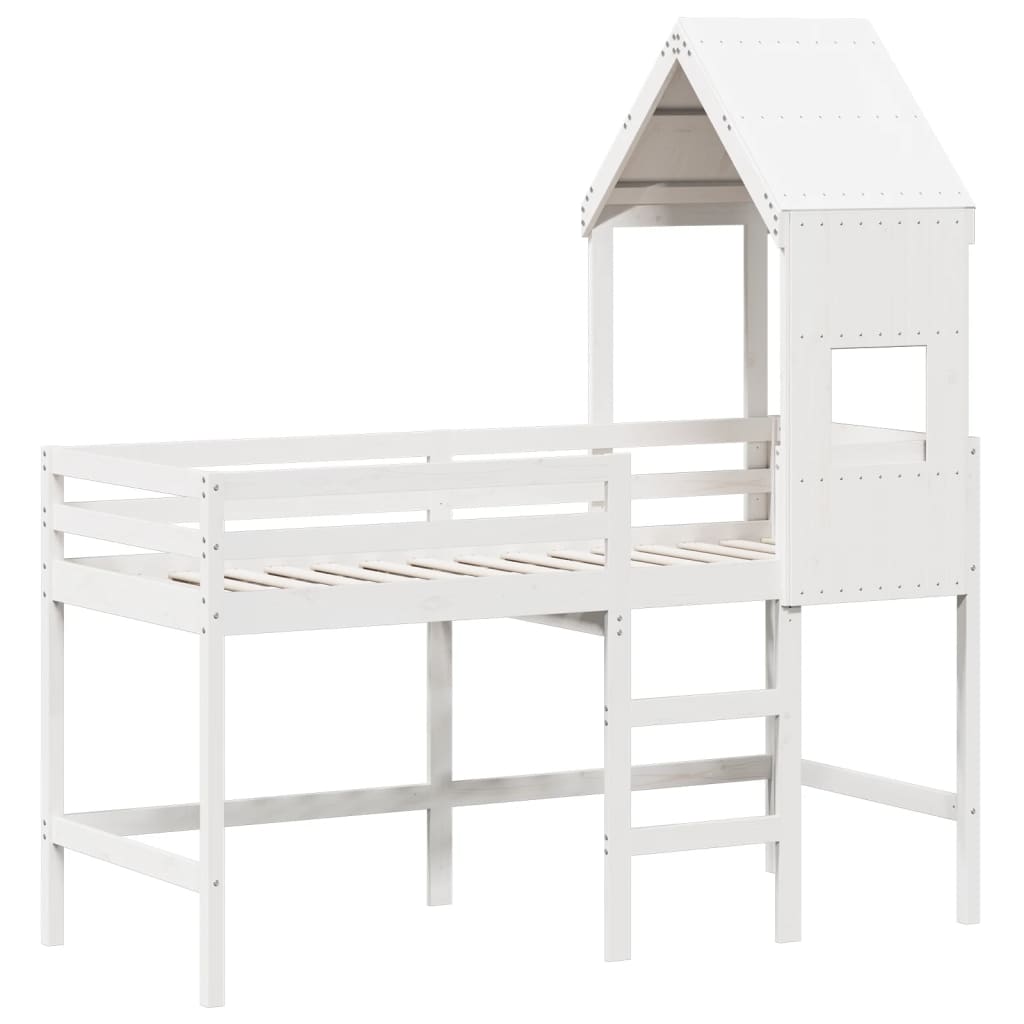 Køyeseng med stige og tak hvit 90x190 cm heltre furu