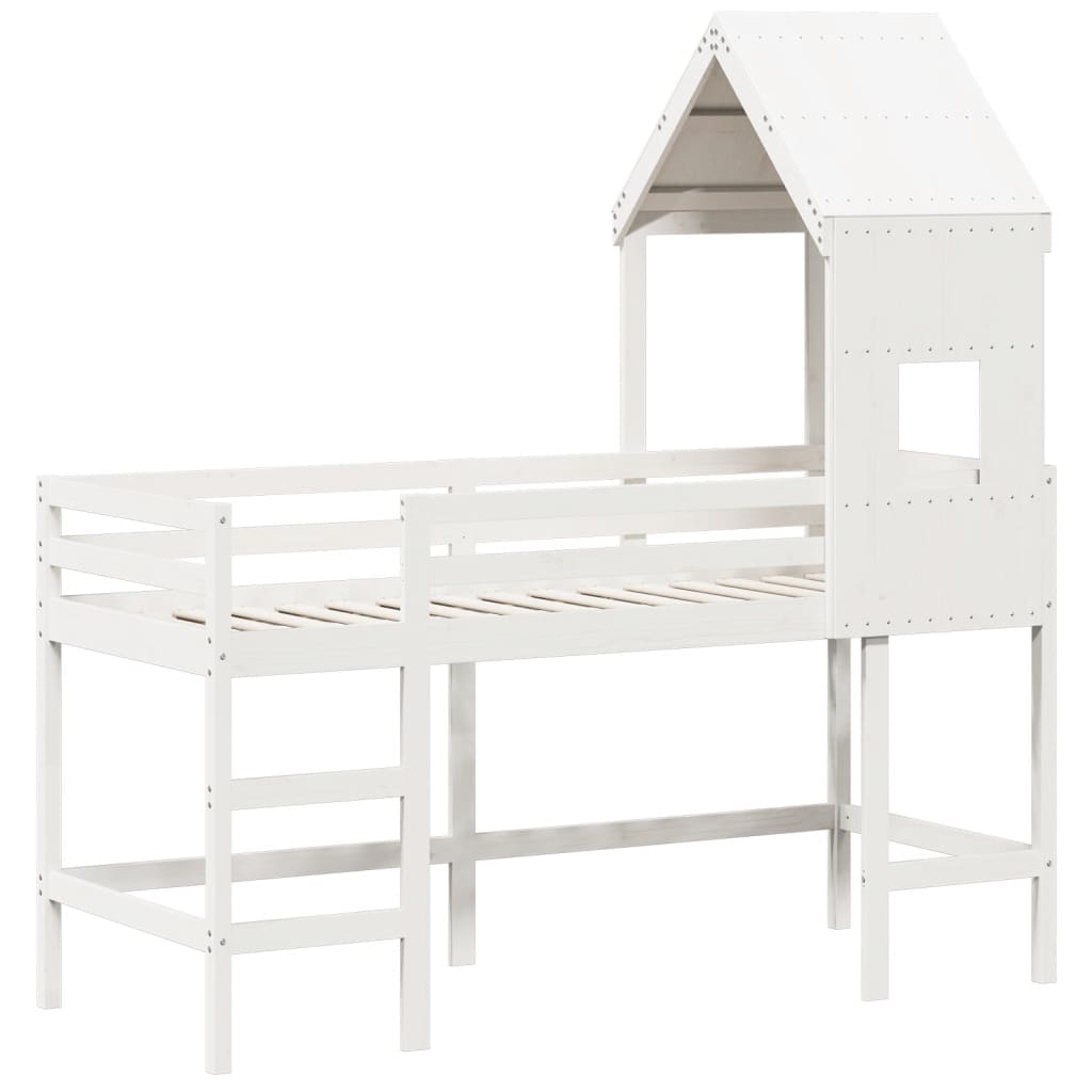 Køyeseng med stige og tak hvit 90x200 cm heltre furu