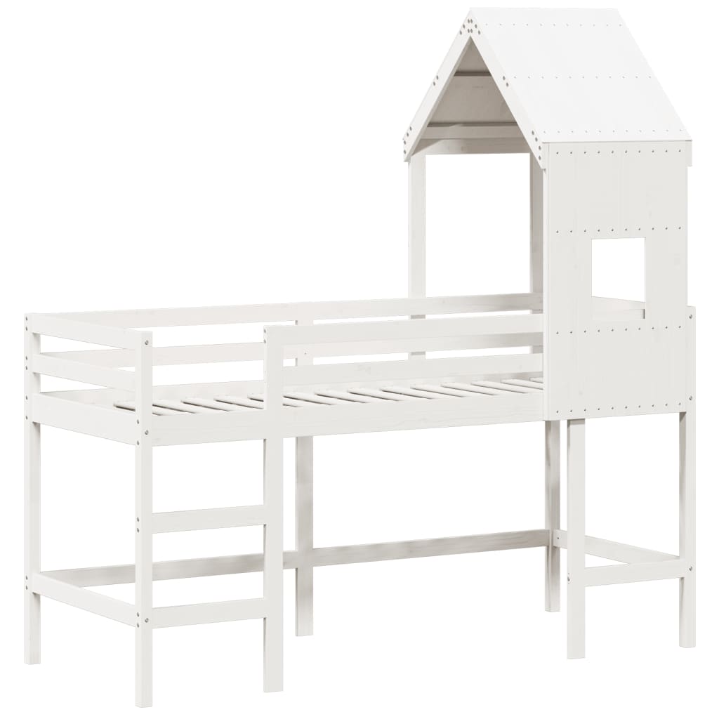 Køyeseng med stige og tak hvit 90x200 cm heltre furu