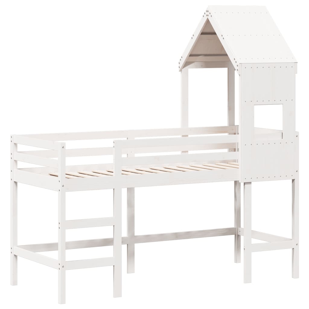 Køyeseng med stige og tak hvit 90x190 cm heltre furu