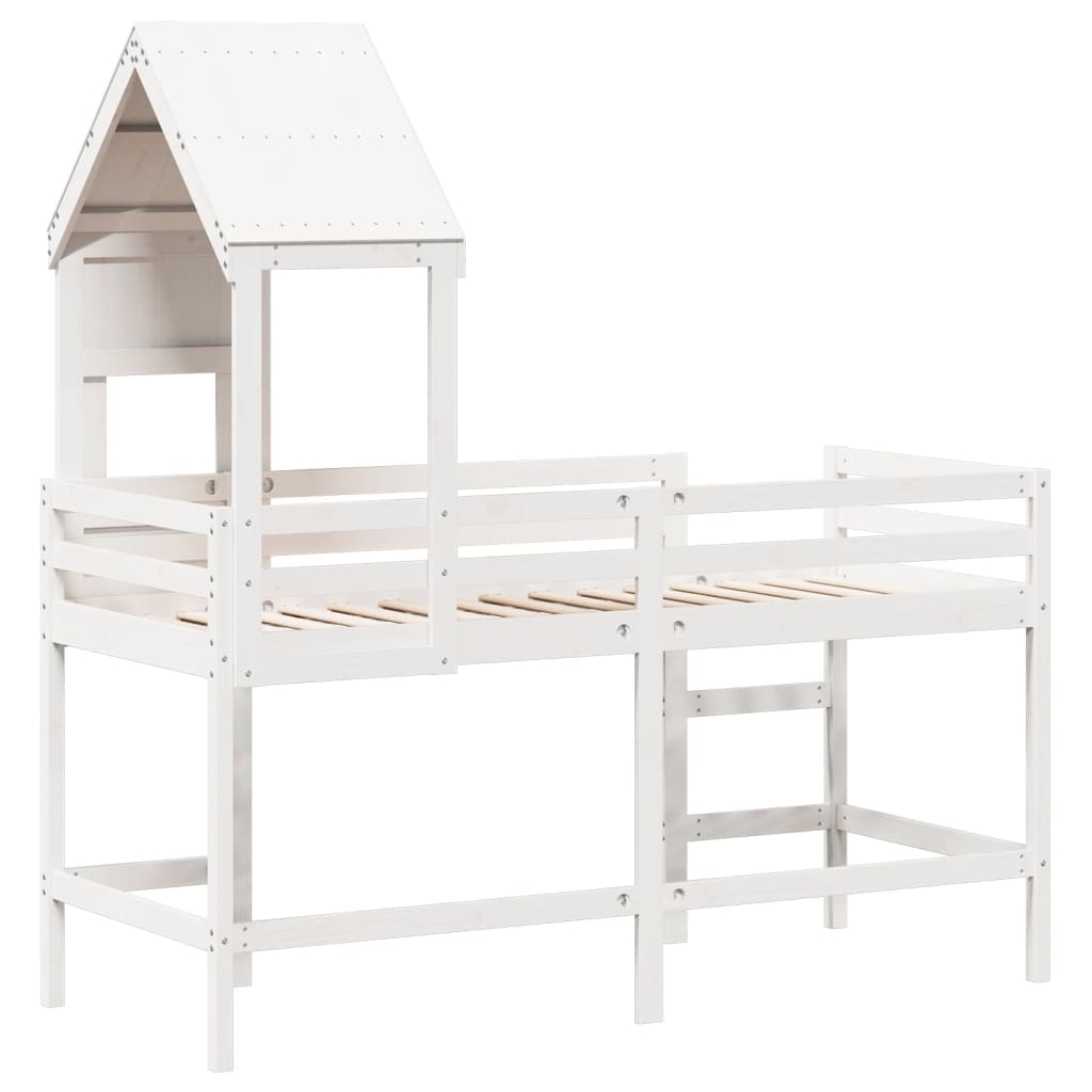 Køyeseng med stige og tak hvit 90x190 cm heltre furu