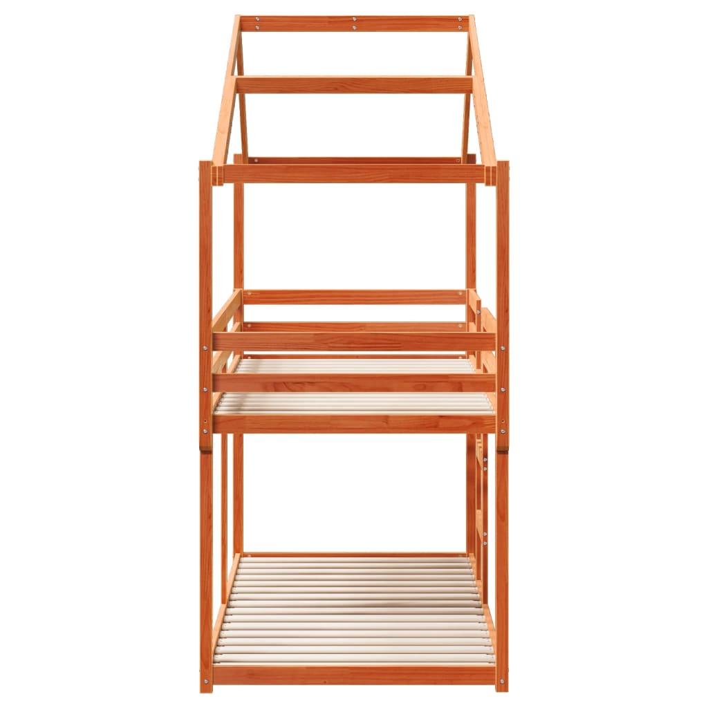 Barneseng med tak voksbrun 80x200 cm heltre furu