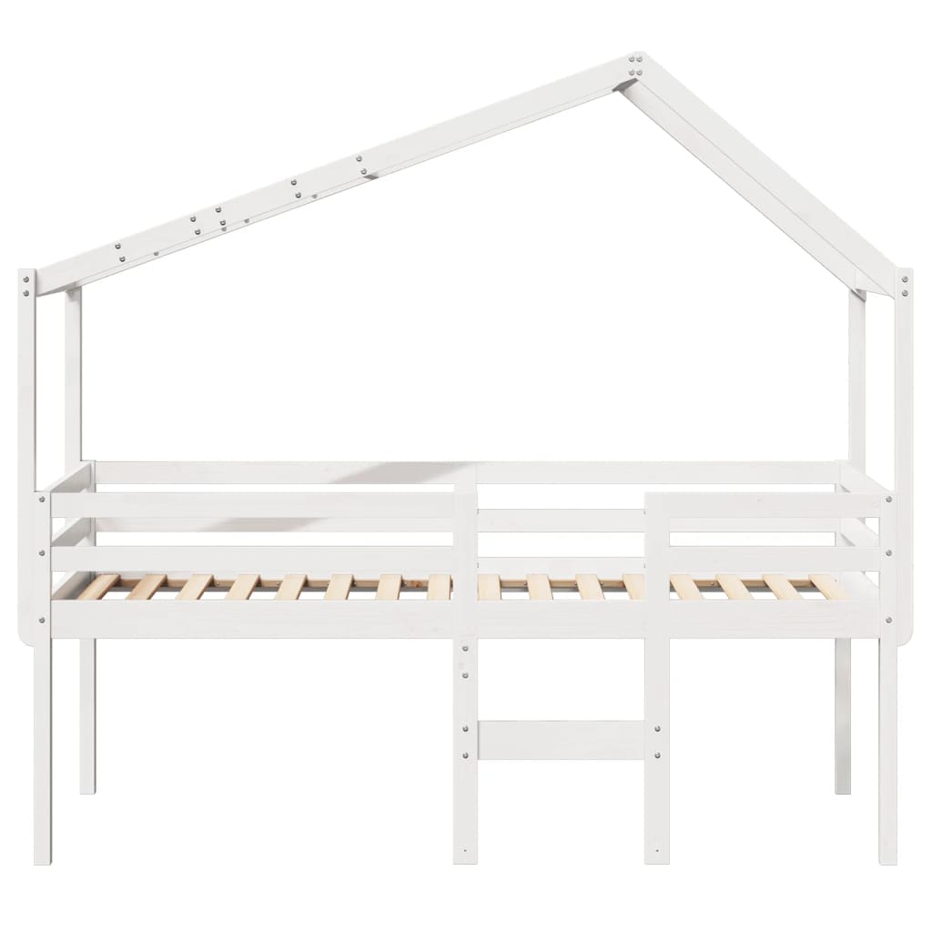 Høyseng med tak hvit 90x200 cm heltre furu