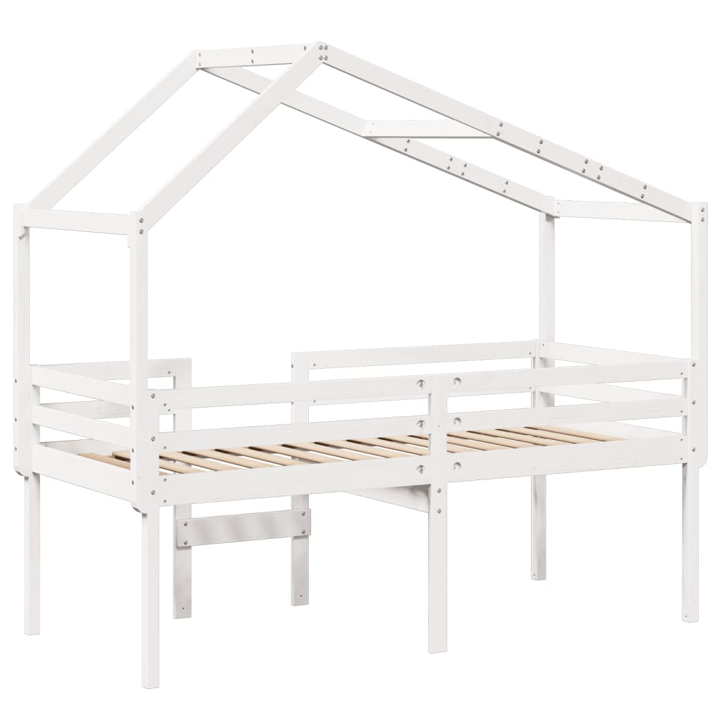 Høyseng med tak hvit 90x200 cm heltre furu