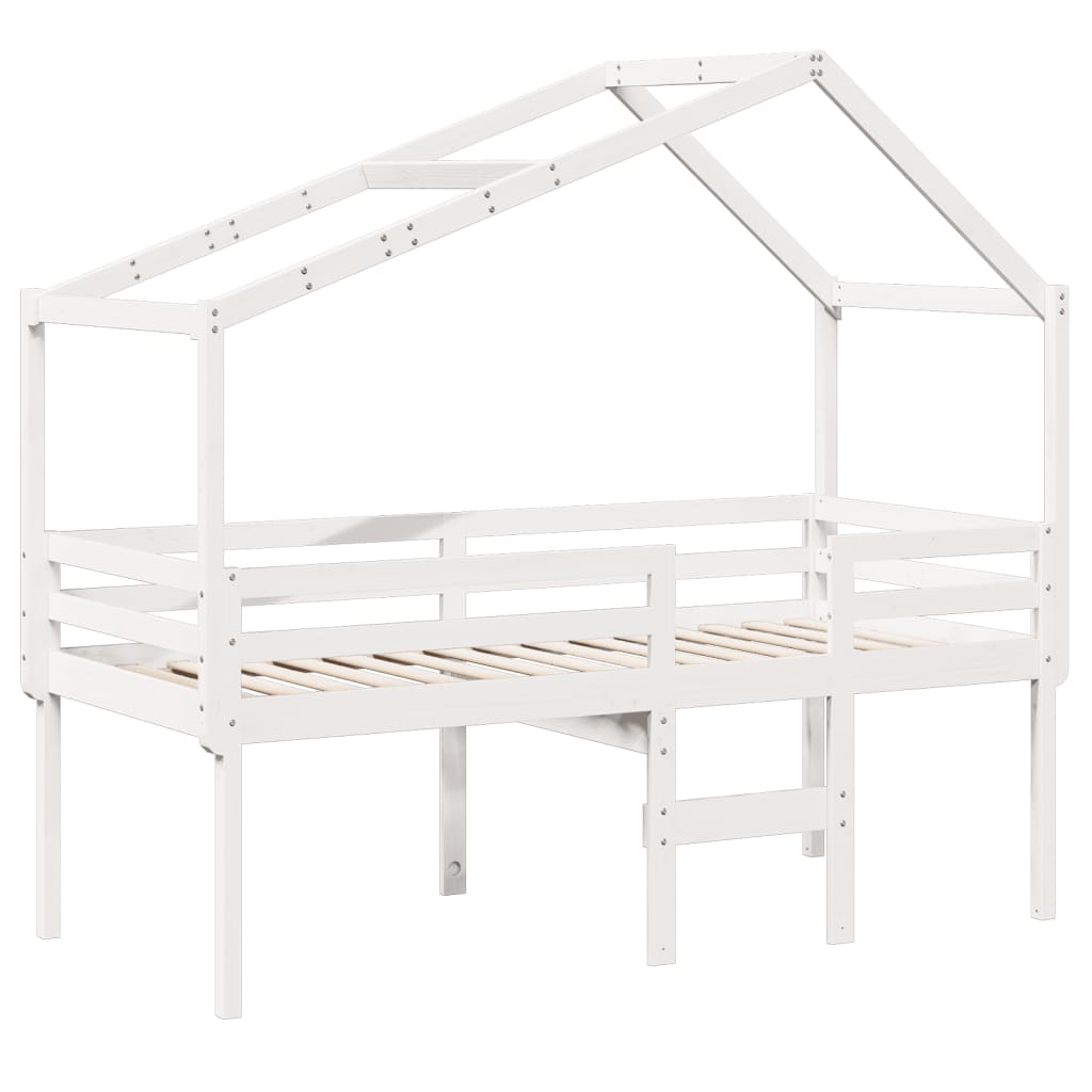 Høyseng med tak hvit 90x190 cm heltre furu