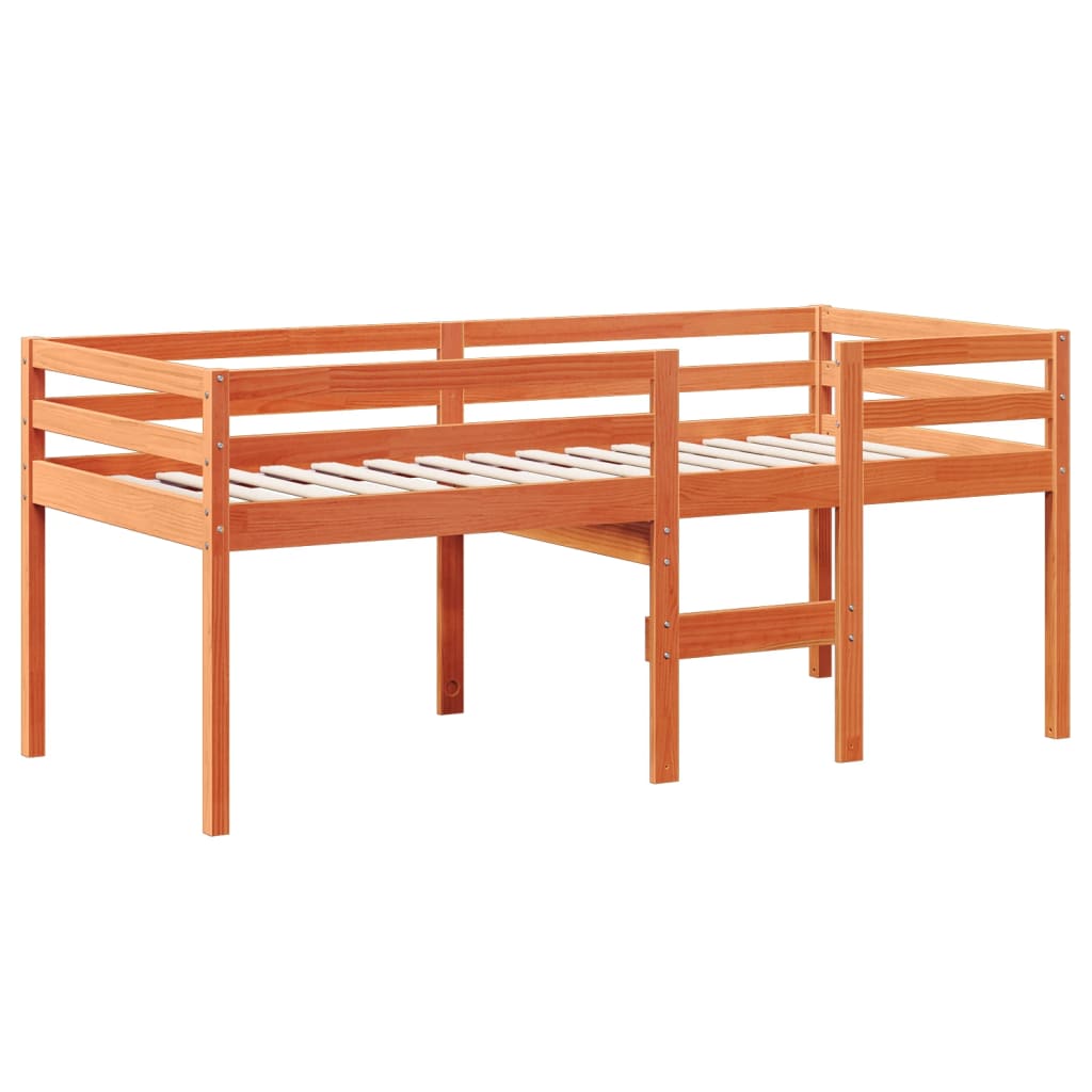 Høyseng med tak voksbrun 90x190 cm heltre furu