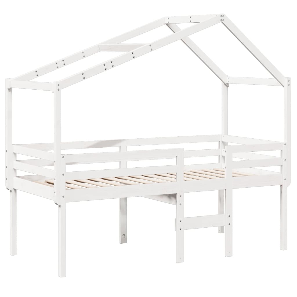 Høyseng med tak hvit 75x190 cm heltre furu