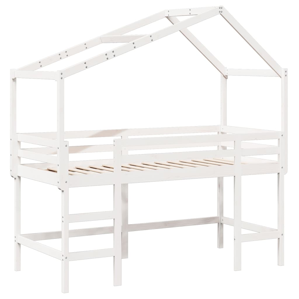 Køyeseng med stige og tak hvit 90x200 cm heltre furu