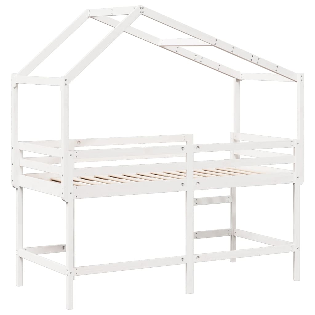 Køyeseng med stige og tak hvit 90x200 cm heltre furu