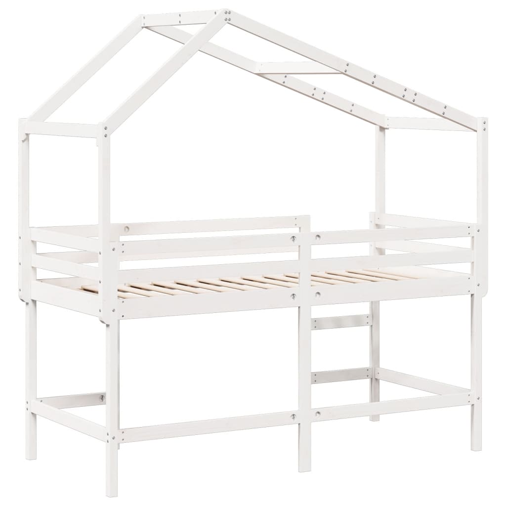 Køyeseng med stige og tak hvit 80x200 cm heltre furu