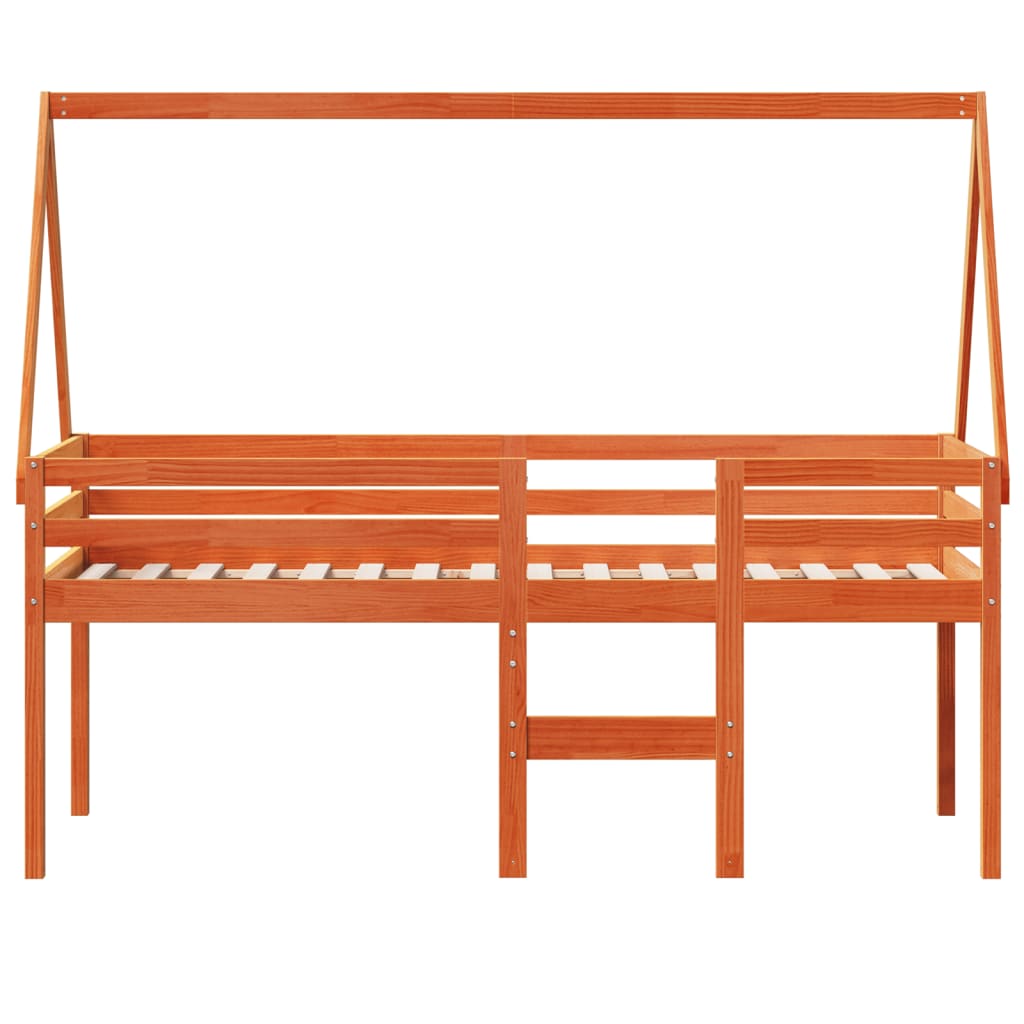 Høyseng med tak voksbrun 90x200 cm heltre furu